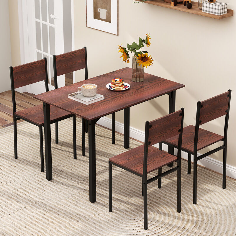 5-Piece Kitchen Dining Set with Industrial Table and 4 Chairs