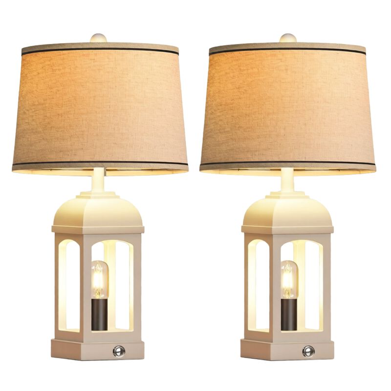 ELEMENT ACE Set of 2 3-Way Dimmable Rustic Table Lamps with USB A+C Charging Ports & Built-in Nightlight for Bedside Nightstand Bedroom Living Room Use image number 0