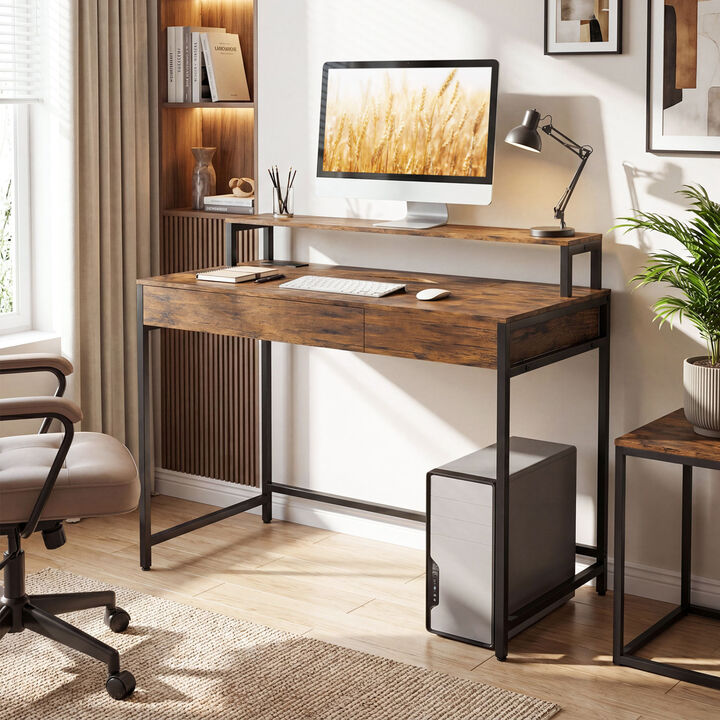 Space Saving Computer Desk with Adjustable Monitor Shelf and Multifunction Drawer Storage for Office