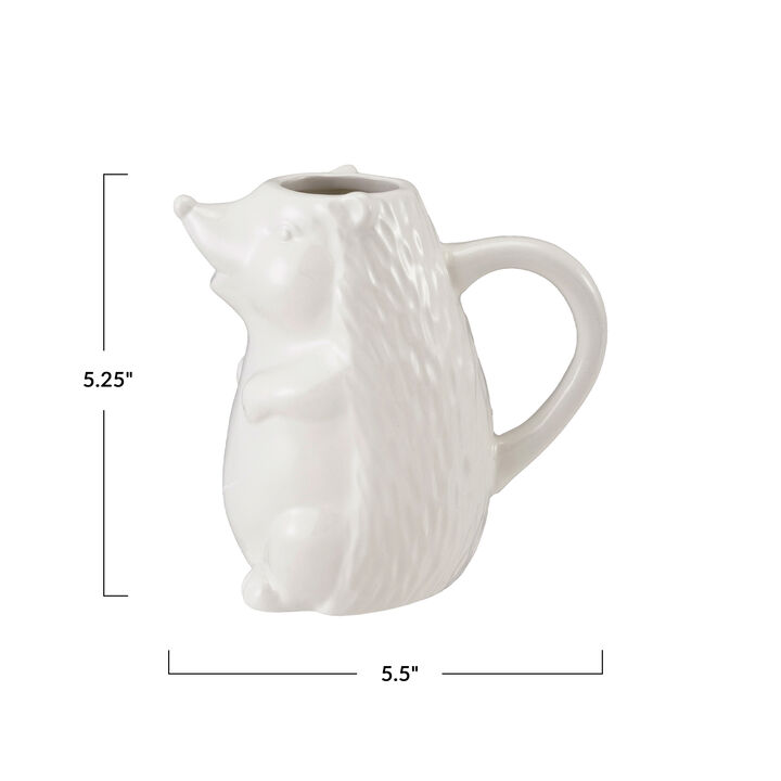 Artisan Dolomite Hedgehog Creamer in White Glaze