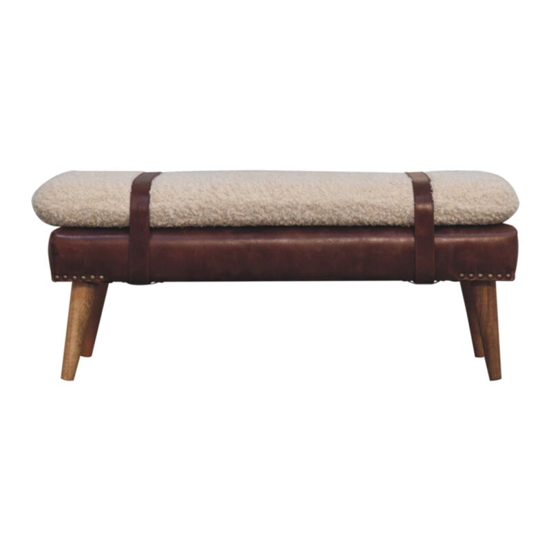 Artisan Furniture Solid Wood Boucle x Mahogany Leather Bench