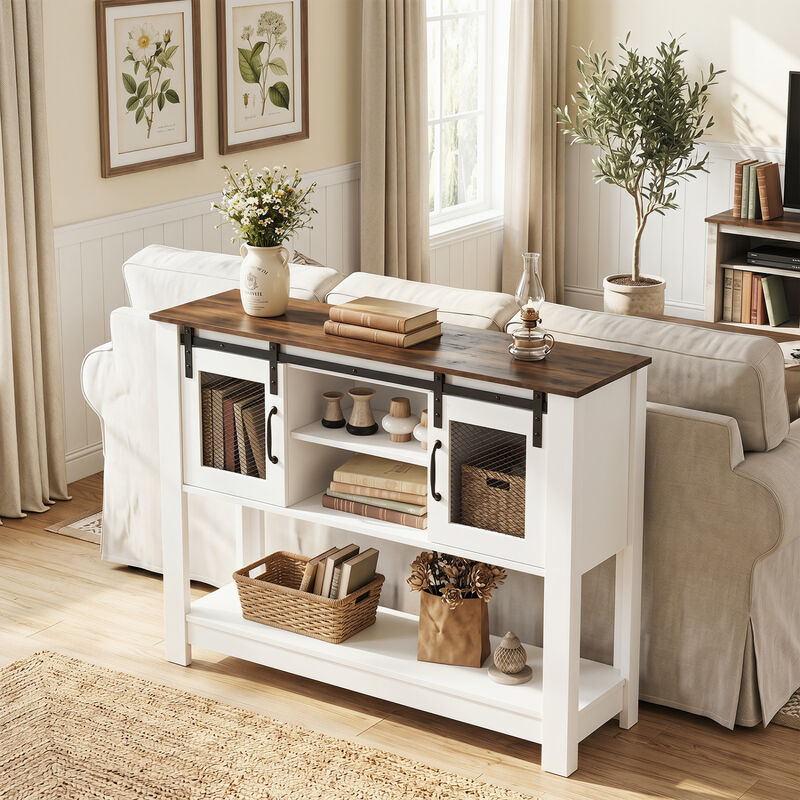 Entryway Console Table with Sliding Barn Doors and Cabinet Storage-Rustic Brown image number 4