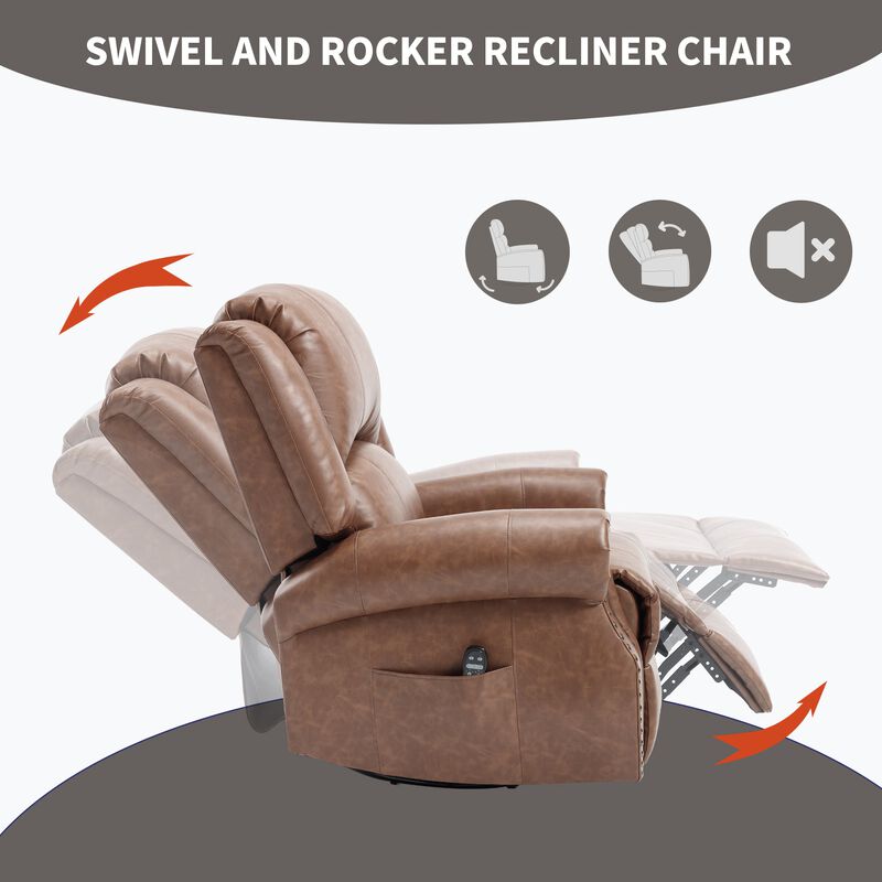 Faux Leather Recliner Chair Rocker Swivel Chair Manual Recliner with Heat & Massage image number 8