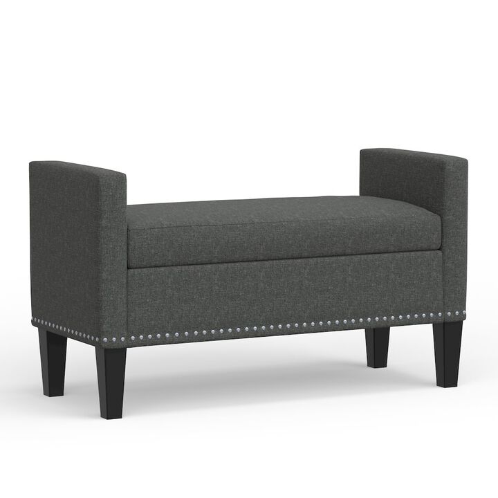 Rize Home 41.5 Storage Bench with Nailhead Trim - Dark Gray