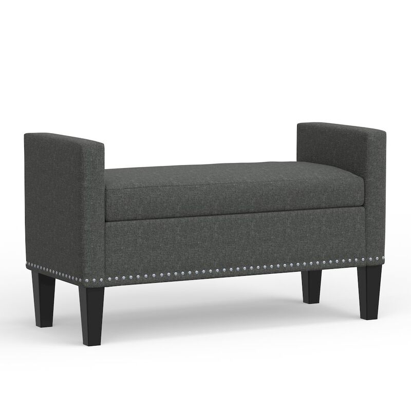 Rize Home 41.5 Storage Bench with Nailhead Trim - Dark Gray image number 0