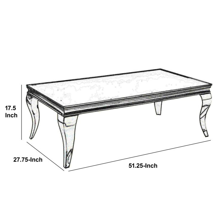 Modern Metal Frame Coffee Table with Beveled Glass Top, Black and Silver-Benzara