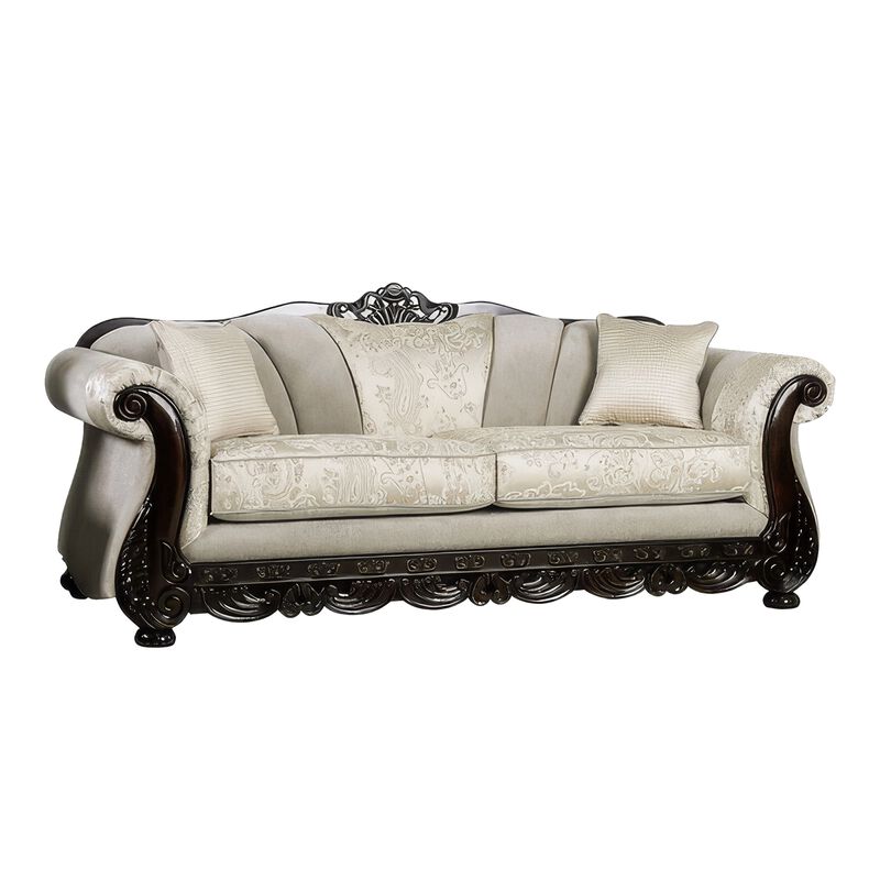 Delie 2pc Sofa Loveseat Set, Ivory Chenille, 4 Accent Throw Pillows image number 1