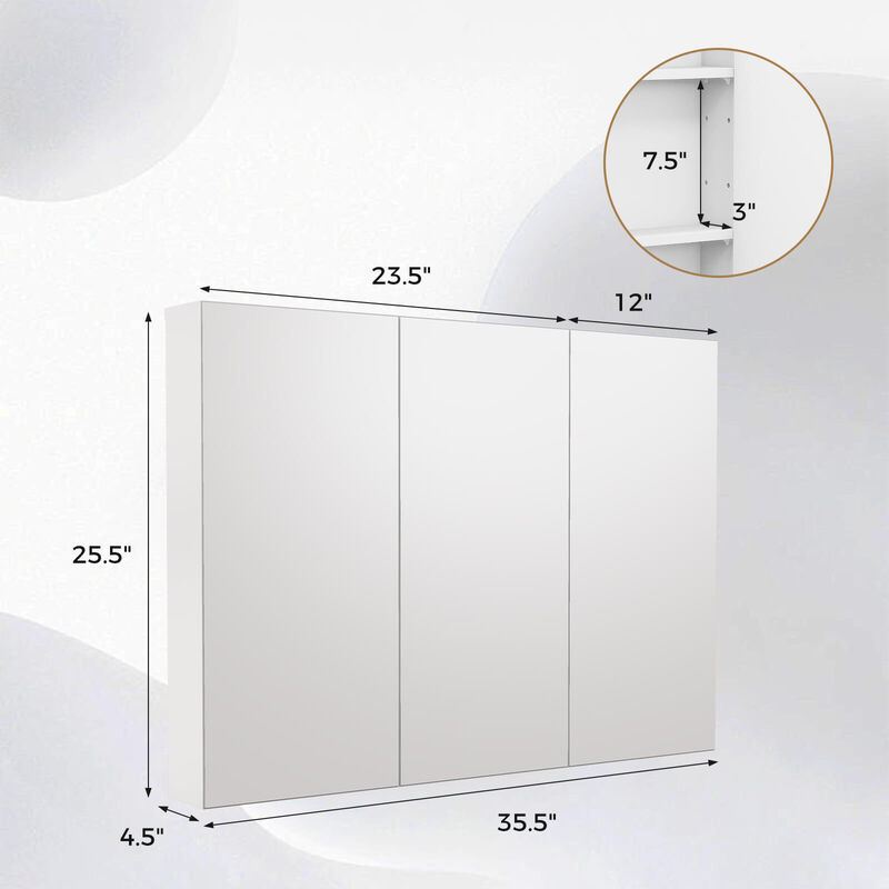 Costway 36" Wide Wall Mount Mirrored Bathroom Medicine Cabinet Organizer with Mirror Door