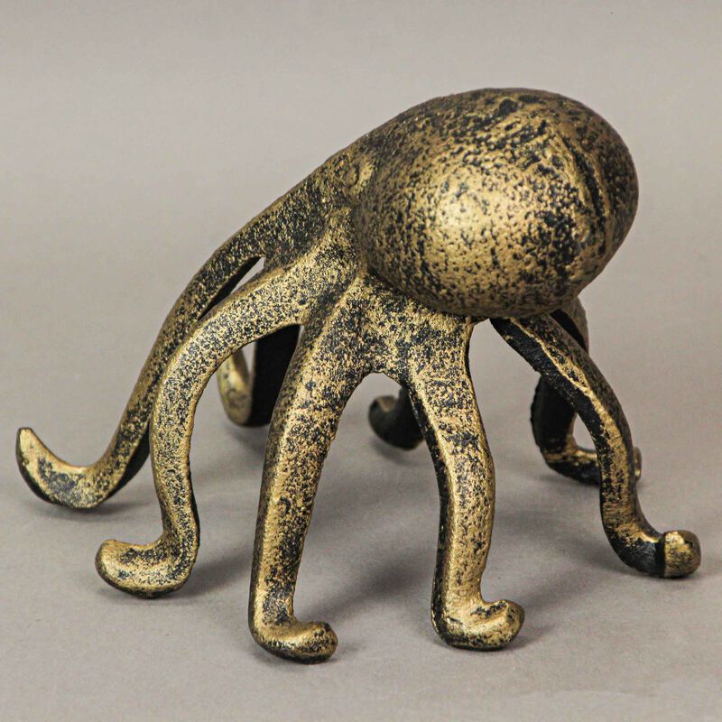 Set of 2 Gold Cast Iron Octopus Phone Holder Stand Decorative Bookend Home Decor image number 2
