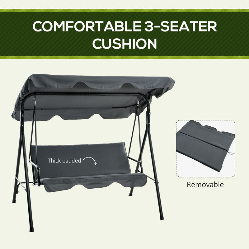 Hivvago 3-Seat Outdoor Patio Swing with Cushion and Canopy image number 7