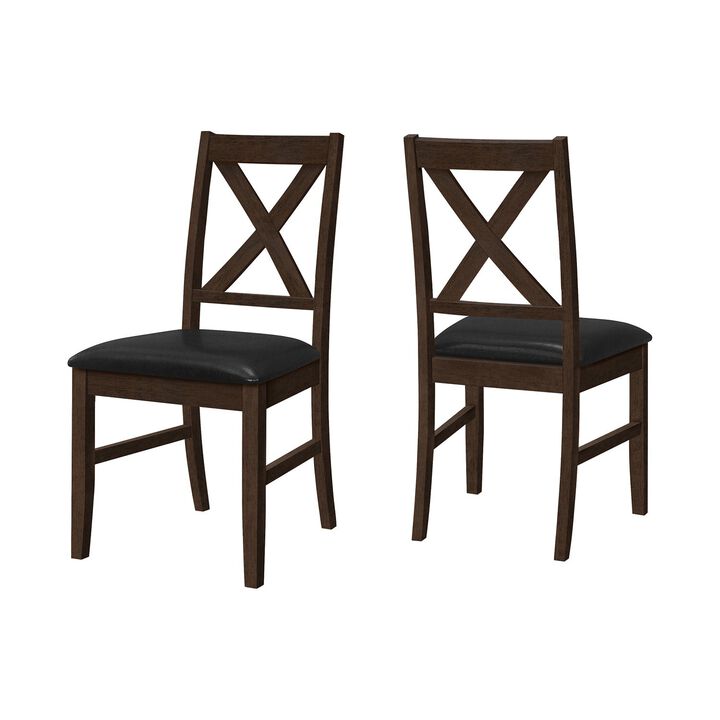 Monarch Specialties I 1333 -  Dining Chair, 37" Height, Set Of 2, Dining Room, Kitchen, Side, Upholstered, Brown Solid Wood, Brown Leather Look, Transitional