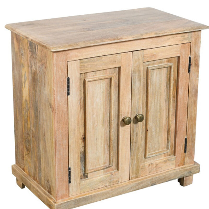 HomeRoots 28" Distressed Natural Solid Wood Nightstand With Storage image number 2