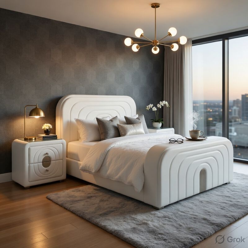 Queen Size Bedroom Set, White Finish, 3-Piece Set with Bed and Two Nightstands image number 1