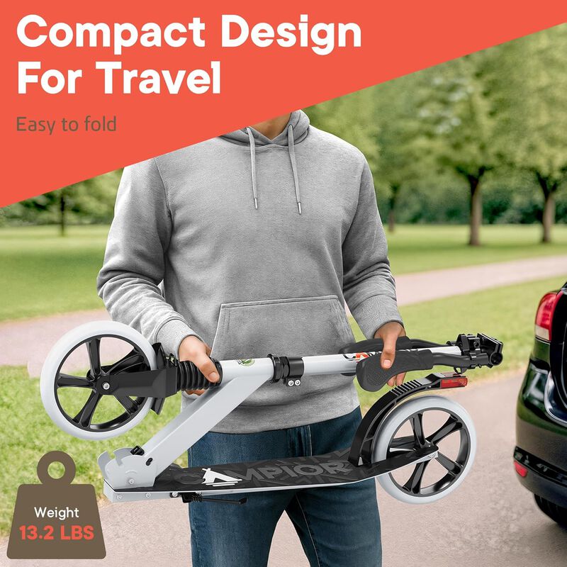 Kick Scooter for Ages 6+, for Kids, Teens, and Adults, Max Load 240 LBS, Foldable, 8-inch Big Wheels for Kids and Adults, with Kickstand, 3 Adjustable Levels, Child Safety Approved