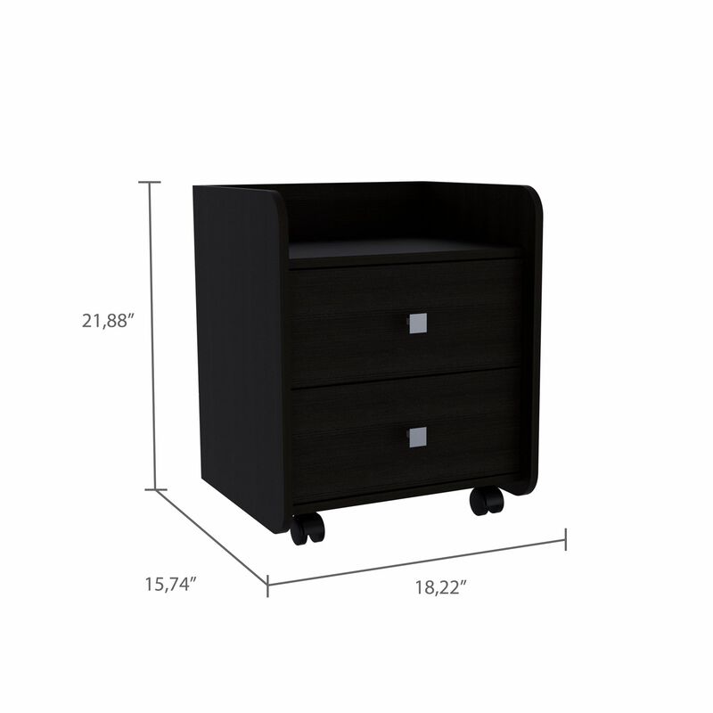 Homezia Black Nightstand with Two Drawers