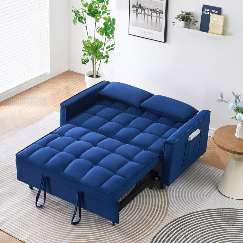 Merax Modern Velvet Convertible Sofa Bed Loveseat with Pillows & Pockets image number 3