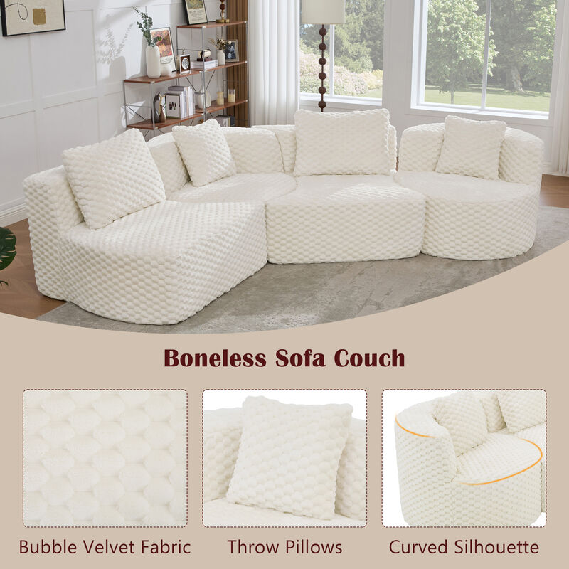 Merax Modular Sofa with Deep Seating & Bubble Velvet Upholstery &ndash; Freely Configurable Sections image number 3