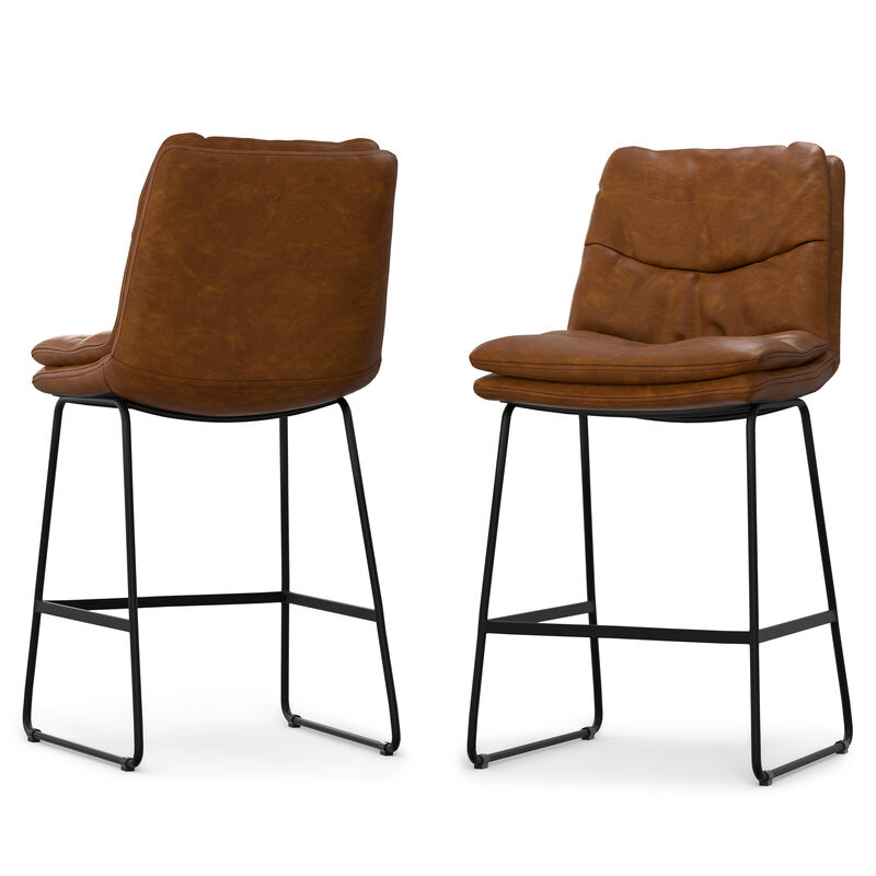 Danika Mid-Century Modern Counter Height stool (Set of 2) in Camel Brown Vegan Faux Leather