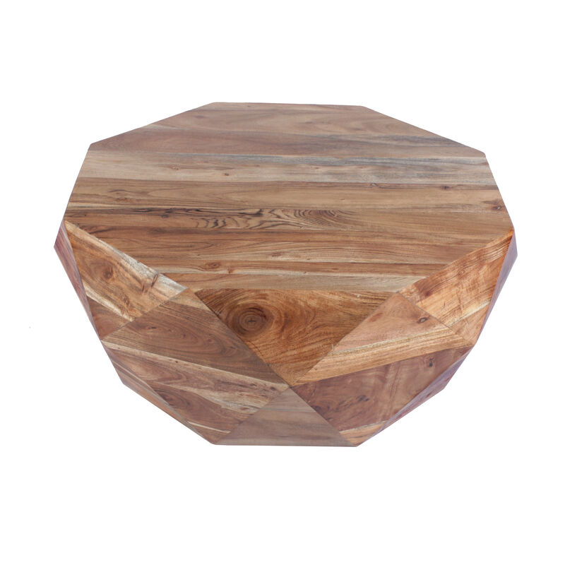33 Inch Diamond Shape Acacia Wood Coffee Table With Smooth Top, Natural Brown-Benzara image number 3