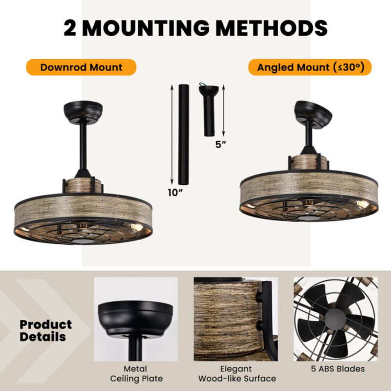 20 Inch Caged Ceiling Fan with Light and 3 Wind Speeds