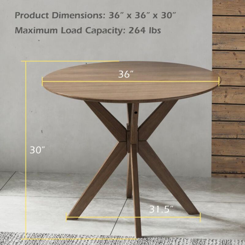 Hivvago 36 Inch Round Wood Dining Table with Intersecting Pedestal Base