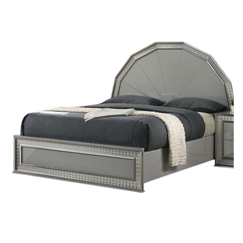 3pc King Bedroom Set, Metallic Gray, Silver Wood, 2 Nightstands image number 4