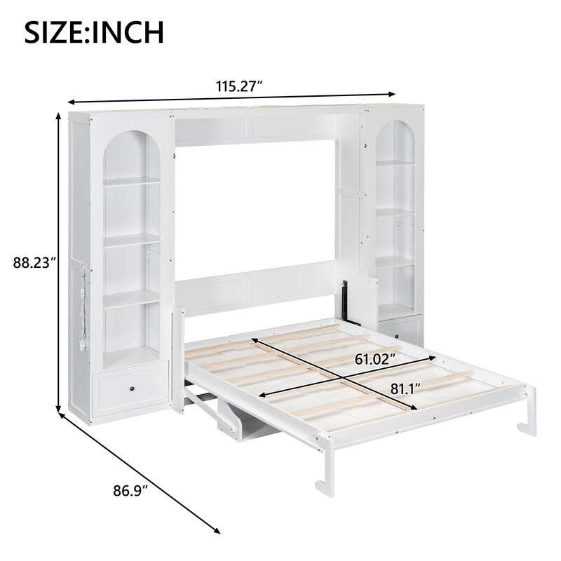 Merax Bed with Shelf, Side Cabinets, Drawers and LED