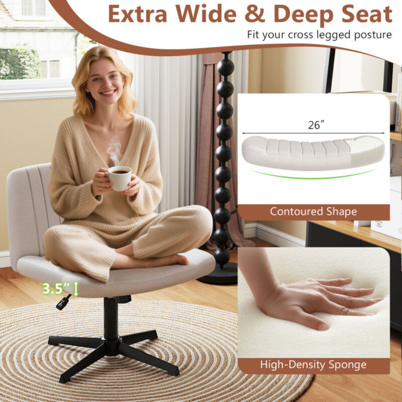 Armless Criss Cross Swivel Desk Chair – No Wheels, Wide Seat for Cross-Legged Sitting