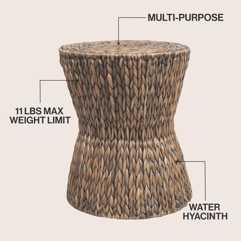 Natura Coastal Bohemian Handwoven Water Hyacinth Round Hourglass End Table image number 2