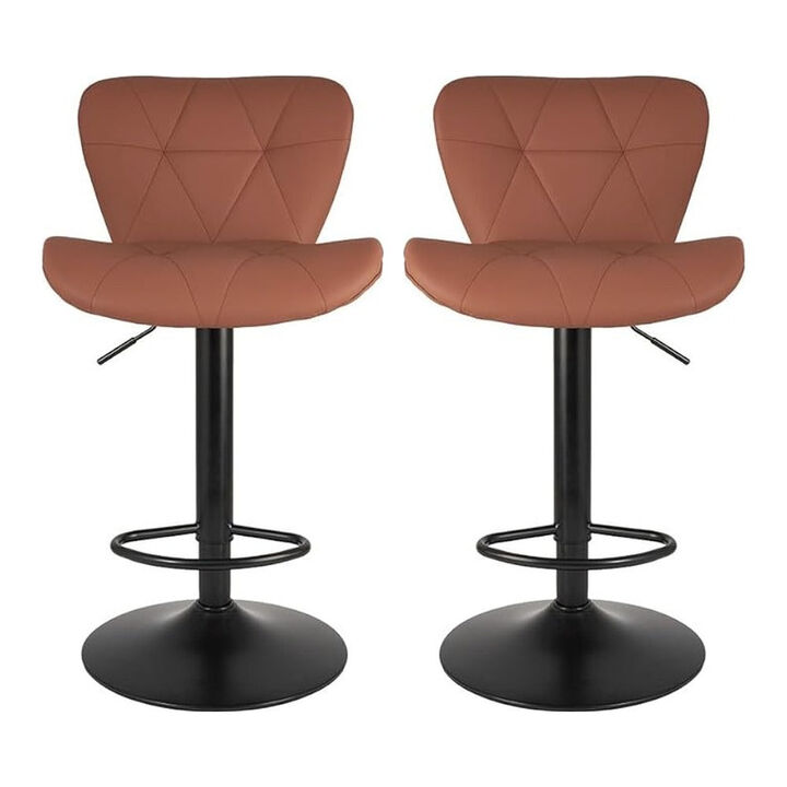 Faux Leather Swivel Bar Stools Set of 2, Adjustable Counter Height Kitchen Chairs, Iron Frame High Backrest 360&deg; Barstools for Kitchen Counter, Outdoor