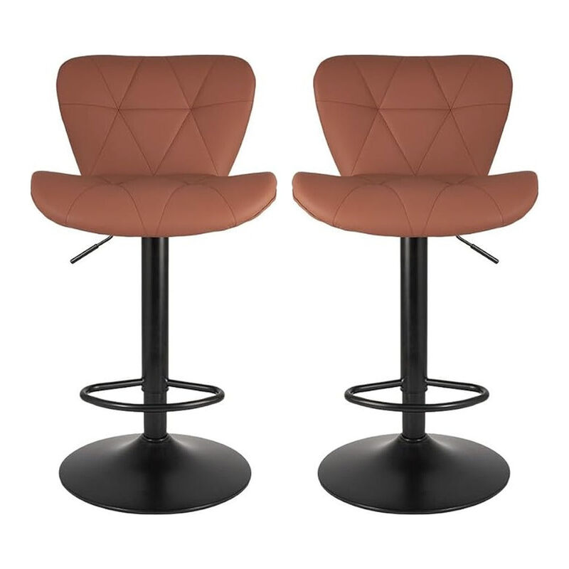 Faux Leather Swivel Bar Stools Set of 2, Adjustable Counter Height Kitchen Chairs, Iron Frame High Backrest 360&deg; Barstools for Kitchen Counter, Outdoor image number 0