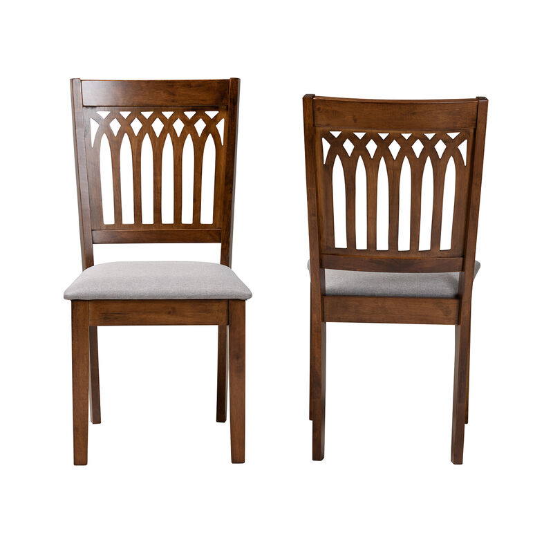 Baxton Studio Genesis Grey Fabric and Walnut Brown Finished Wood 2-Piece Dining Chair Set