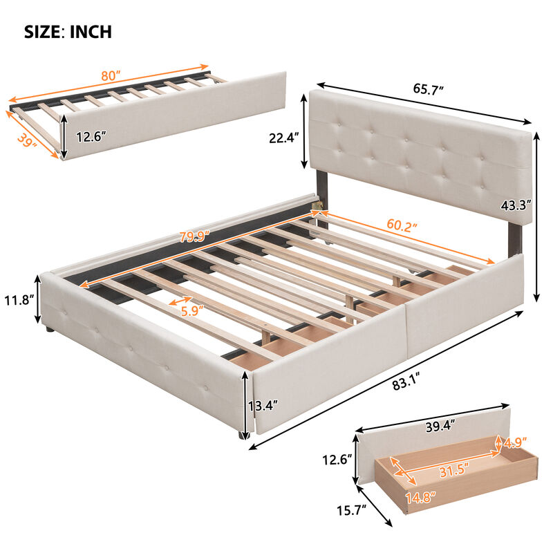 Quubpe Upholstered Platform Bed image number 6