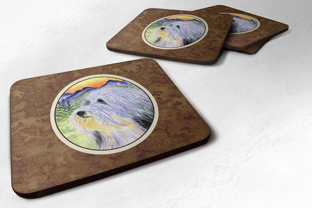 Caroline's Treasures SS8244FC Bearded Collie Foam Coasters (Set of 4), 3.5 H x 3.5 W, Multicolor