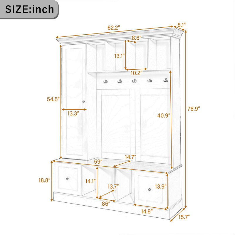 Merax 4-in-1 Entryway Organizer with Coat Hooks, 7 Open Cubbies, Storage Cabinet & Drawers image number 3