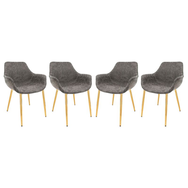 LeisureMod Markley Modern Leather Dining Arm Chair With Gold Metal Legs Set of 4 - Grey image number 1