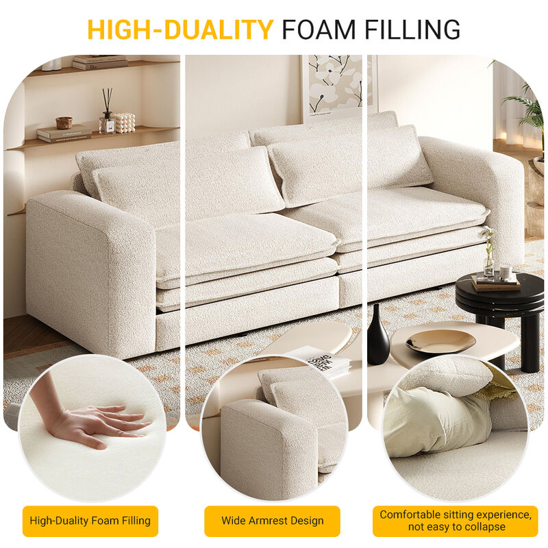 Whisen 93" King Size Sleeper Sofa, 3-Seat Teddy Fabric Convertible Couch with 2 Lumbar Pillows image number 4
