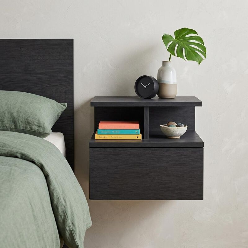 HomeRoots 14" Black Wood One Drawer Floating Nightstand image number 1