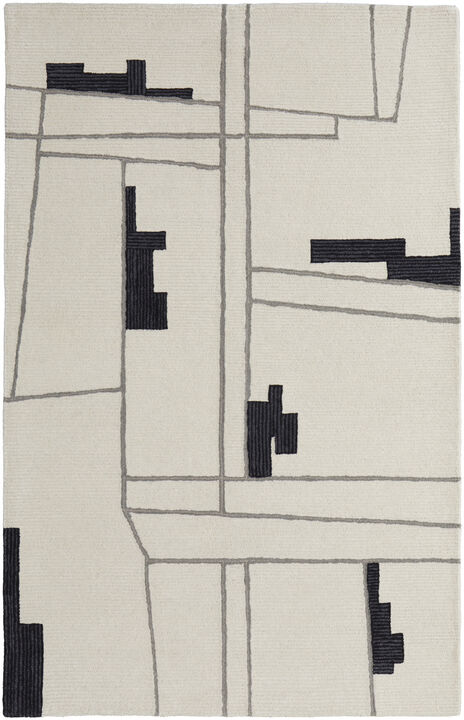 5 X 8 Ivory gray And Taupe Wool Abstract Tufted Handmade Area Rug