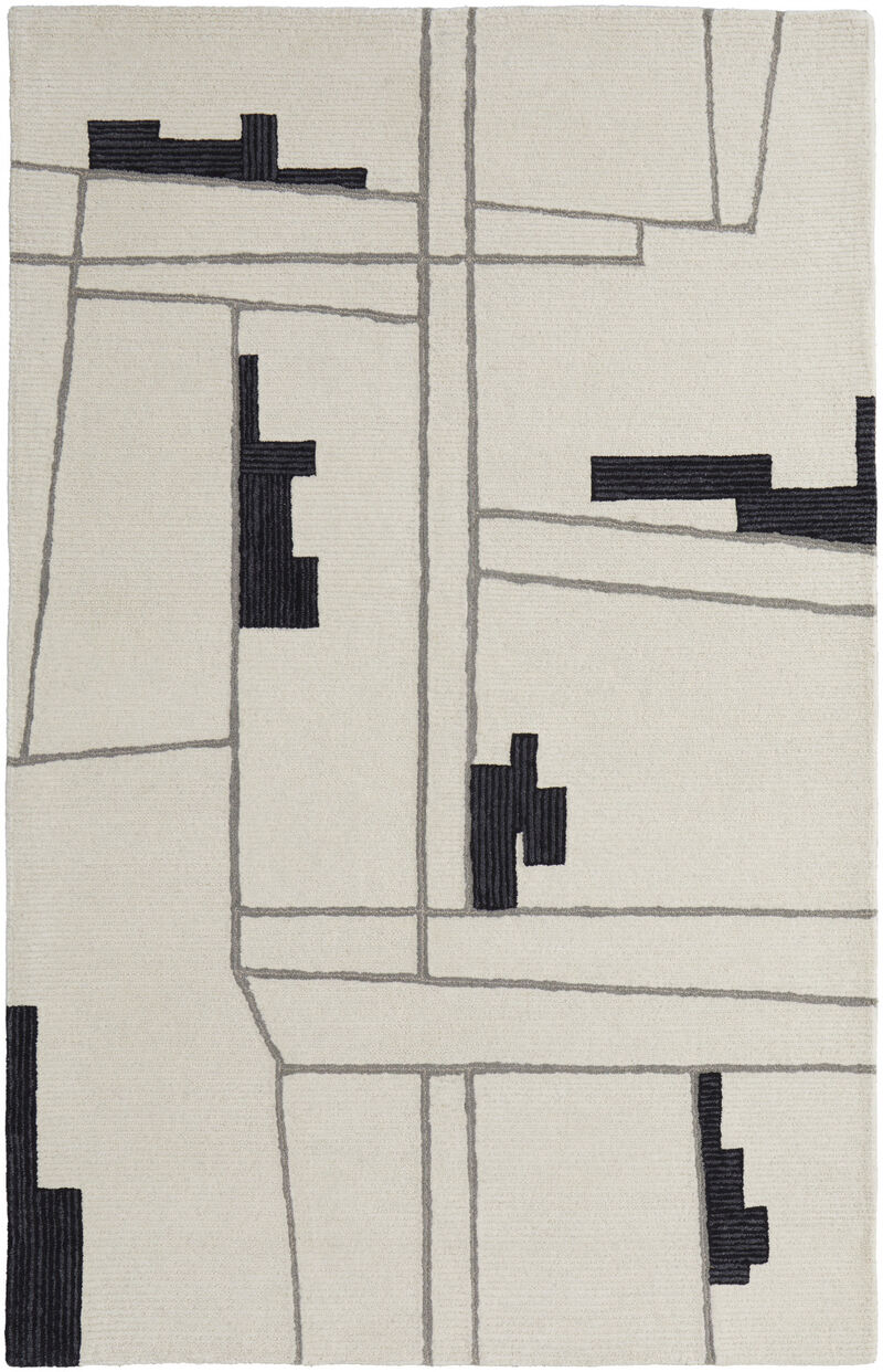 5 X 8 Ivory gray And Taupe Wool Abstract Tufted Handmade Area Rug