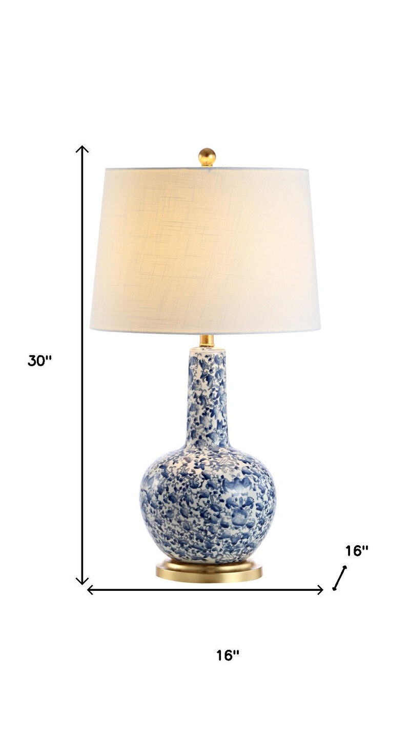 HomeRoots 30" Blue White And Gold Gourd Table Lamp With Drum Shade image number 5