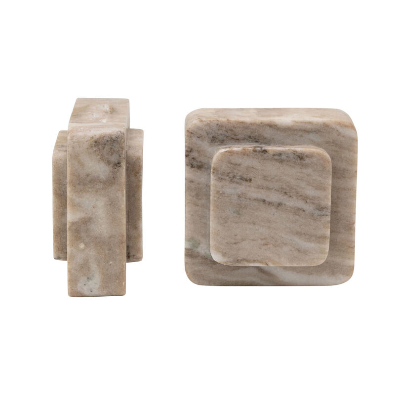 Heavy Duty Marble Bookends, Beige, Set of 2 image number 2