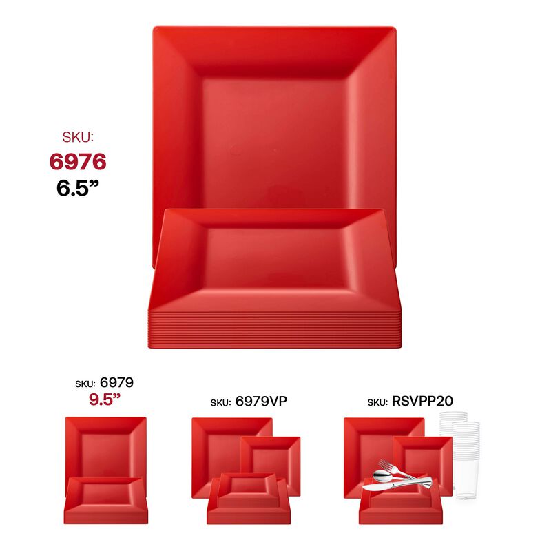 6.5" Red Square Plastic Salad Plates (120 Plates) image number 5