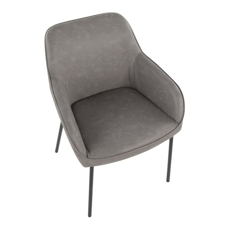 LumiSource Black Steel, Grey PU Daniella Dining Chair - Set of 2