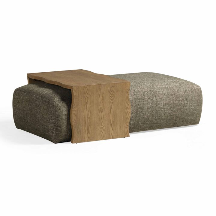 Tov Furniture Spencer Performance Basketweave Ottoman with Bridge Table (Green)