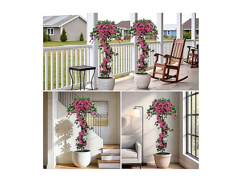2Pack 5FT Artificial Bougainvillea Topiary Trees for Outdoor, Fake Silk Flowers Plants Bushes with Ground Spike image number 3