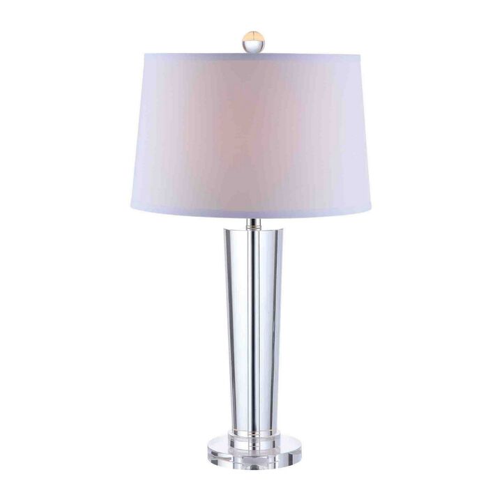27 Inch Table Lamp with Glass Stand, Empire Shade, Metal, Clear Finish-Benzara