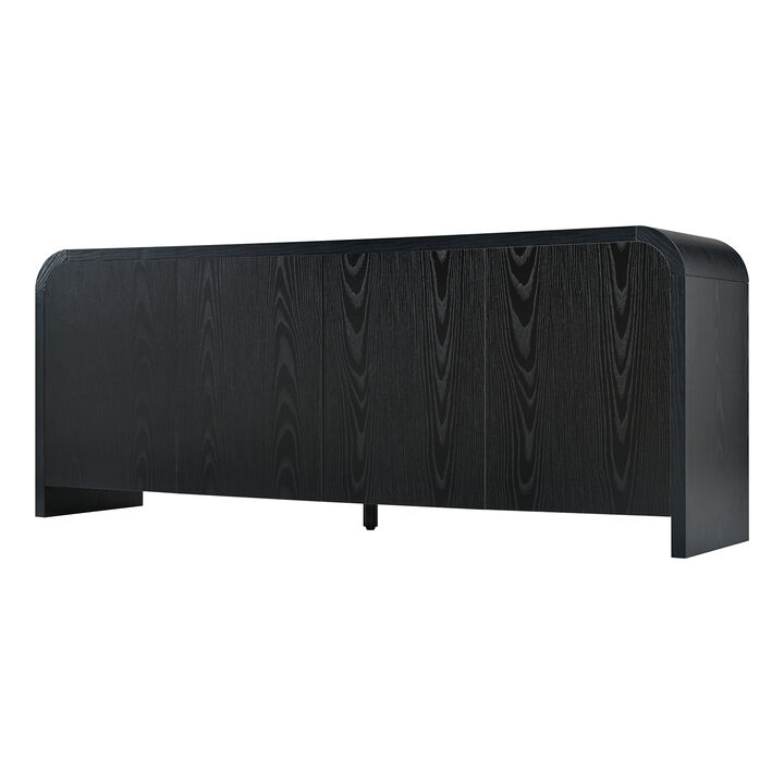 Merax Modern TV Cabinet with Rounded Silhouette, Push-Open Storage, Adjustable Shelves & Hidden Cable Holes
