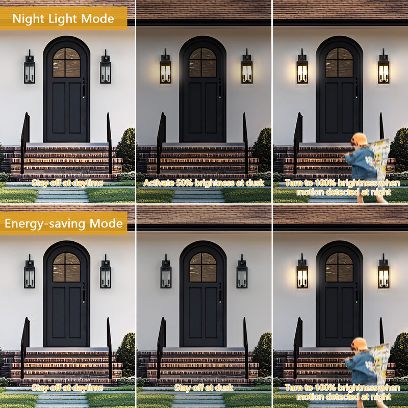 19 in. Modern Farmhouse Black 2-Light Dusk-to-Dawn Motion Sensor Outdoor Wall Lantern with Clear Glass Shade image number 5