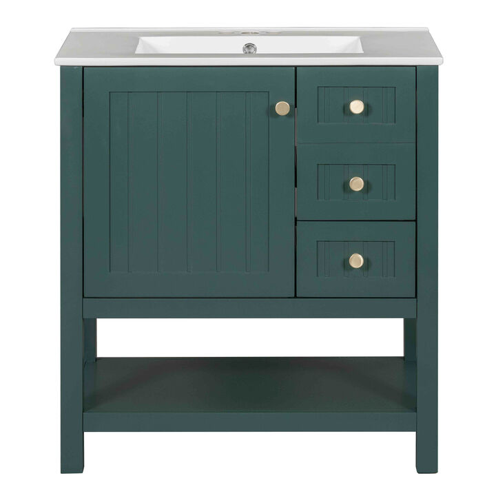 TATEUS 30" Transitional Bathroom Vanity with Ceramic Sink and Storage